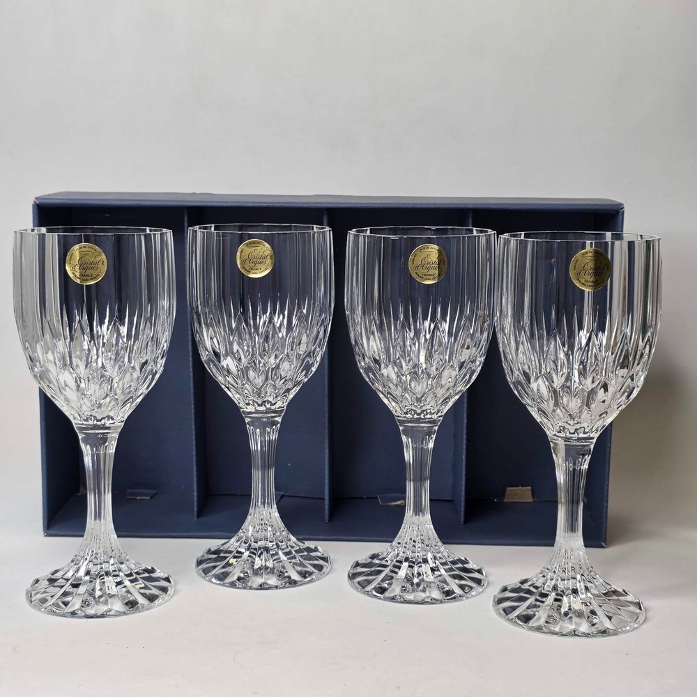 Cristal d'Arques Bretagne Durand Wine Glasses Clear Cut Crystal Elegant Vintage